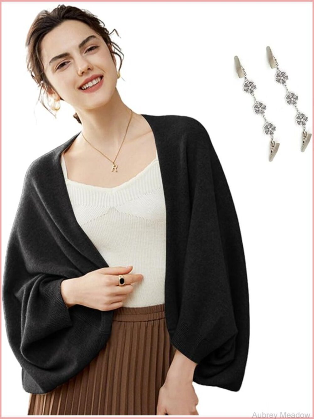 Warm Shawl Wrap Sweater with Sleeves Poncho Pashmina Set